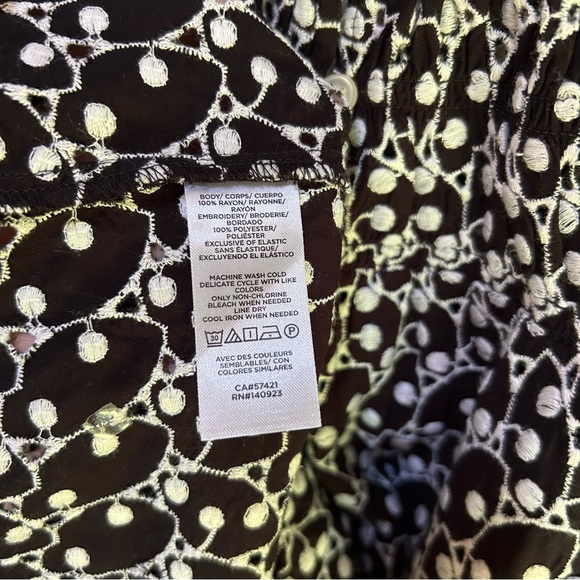 Loft ~ Embroidered Eyelet High Ruffle Neck Smocked Short Sleeve Top in Medium - Picture 7 of 13